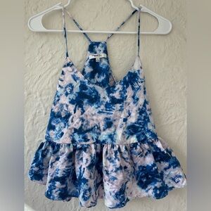 Ro & De Tie Dye Purple, Blue Racerback Style Peplum Tank, Side Zip; size S